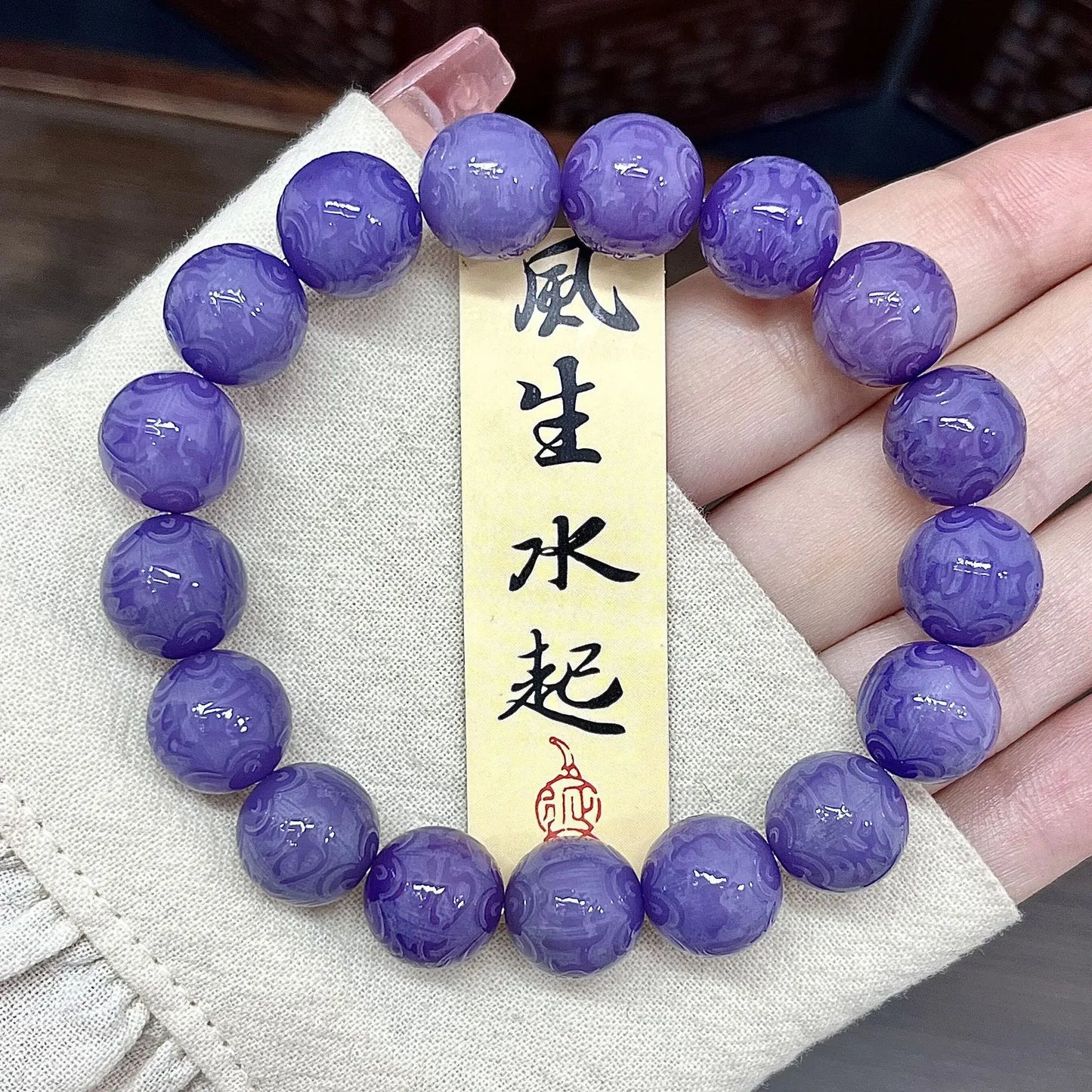 Green Sandalwood Carved Six-Character Mantra Bracelet Student Pliable Temperament Single Circle Sandalwood Wooden Prayer Beads C