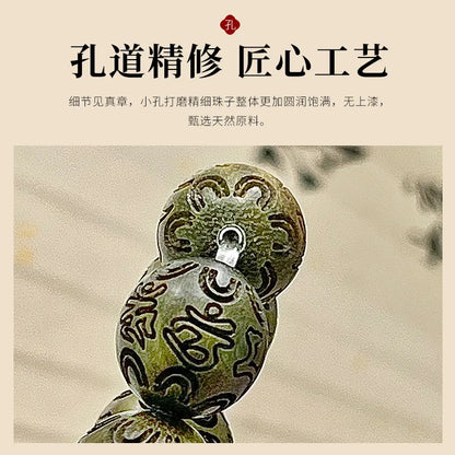 Green Sandalwood Carved Six-Character Mantra Bracelet Student Pliable Temperament Single Circle Sandalwood Wooden Prayer Beads C