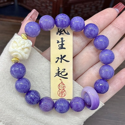Green Sandalwood Carved Six-Character Mantra Bracelet Student Pliable Temperament Single Circle Sandalwood Wooden Prayer Beads C