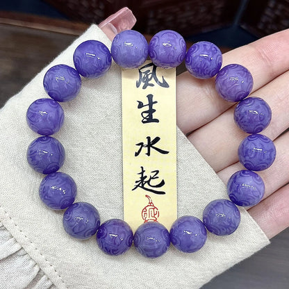 Green Sandalwood Carved Six-Character Mantra Bracelet Student Pliable Temperament Single Circle Sandalwood Wooden Prayer Beads C
